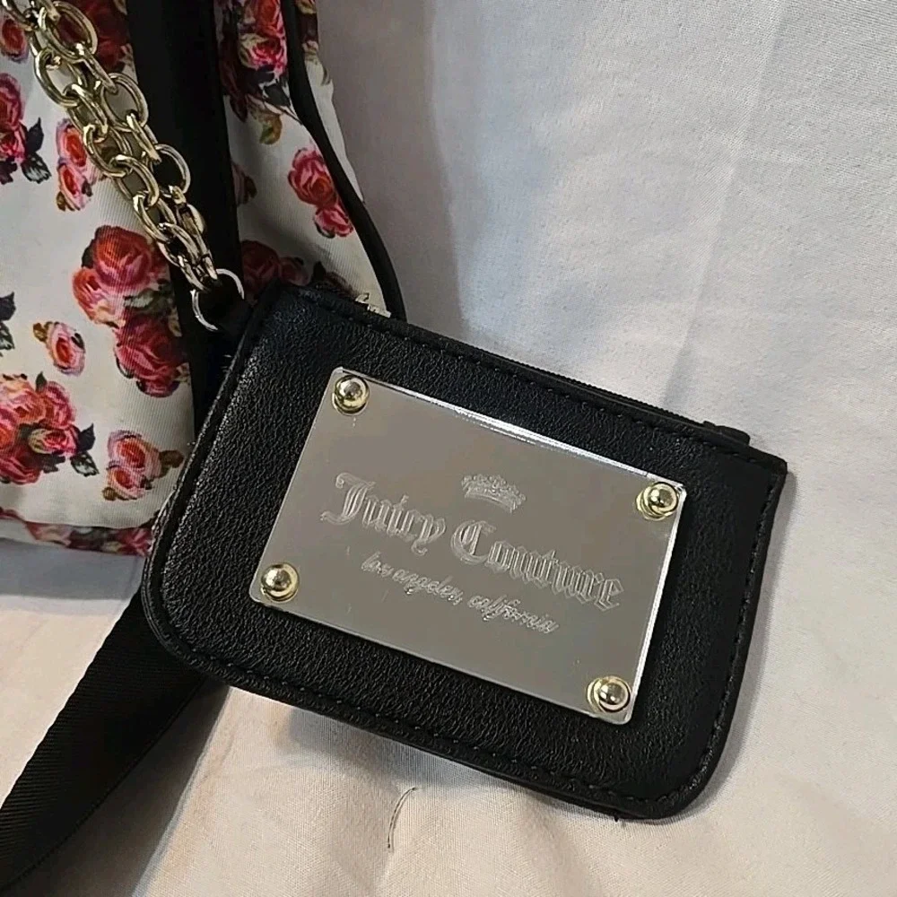 Juicy Couture Varsity Bloom Rose Floral Mid‎ Crossbody Bag Purse White Pink